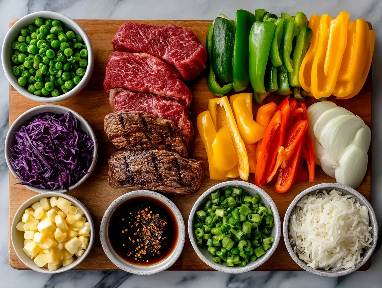 Ingredients for Air Fryer Fajita Vegetables with Steak