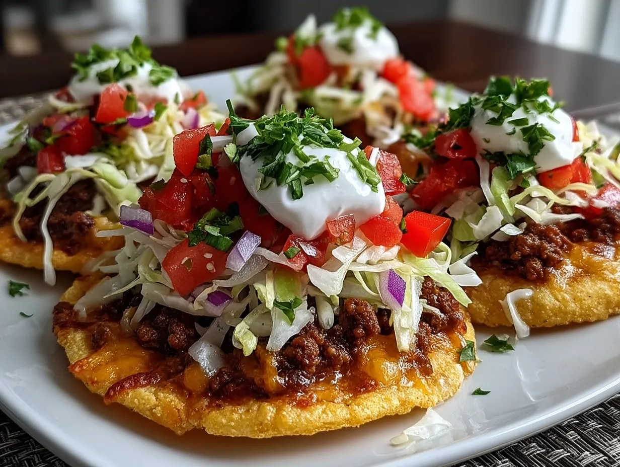 Serving Baked Ground Beef Tostadas with Fresh Cabbage Slaw