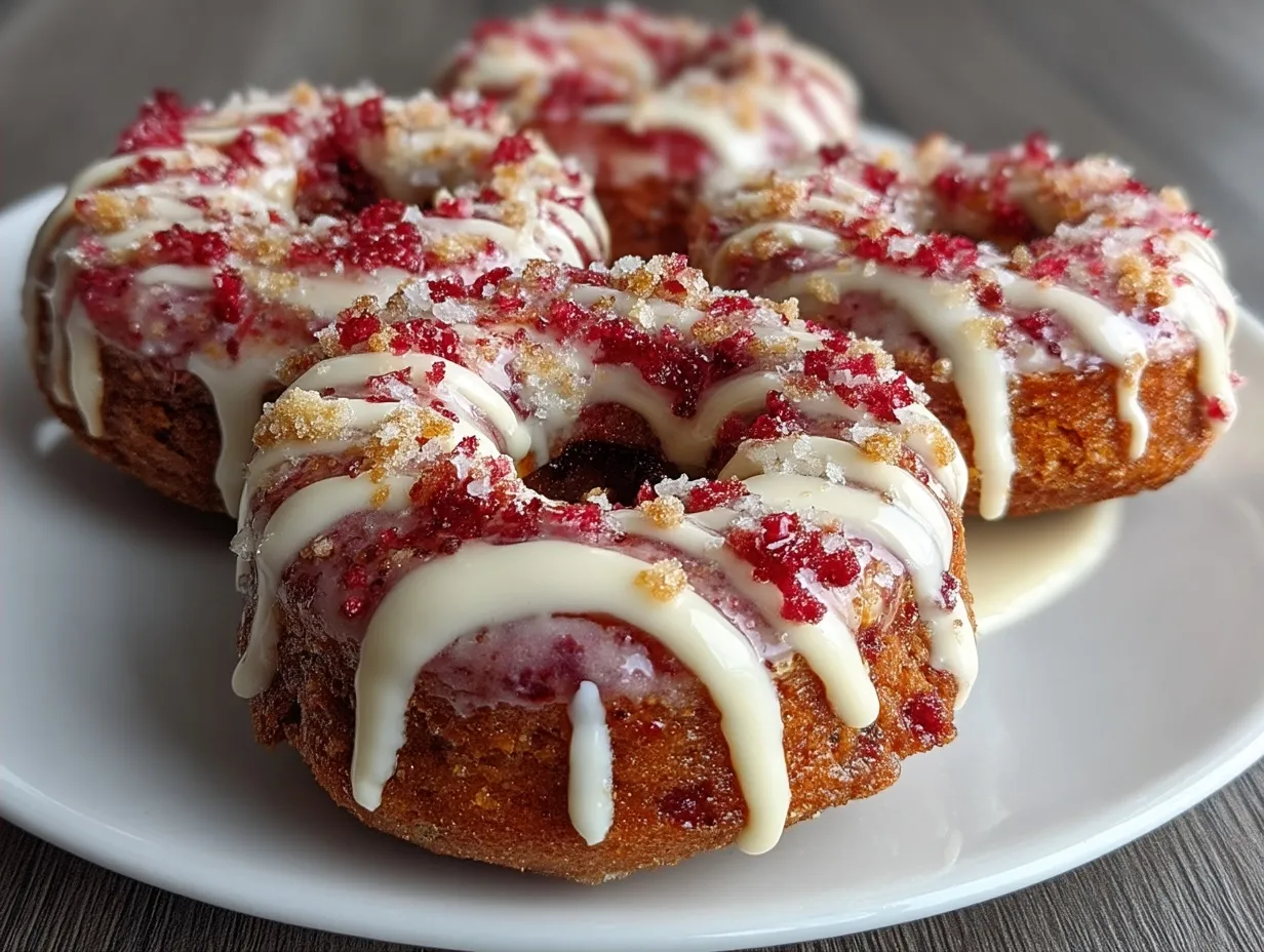Plated Baked Raspberry Protein Donuts ready to serve