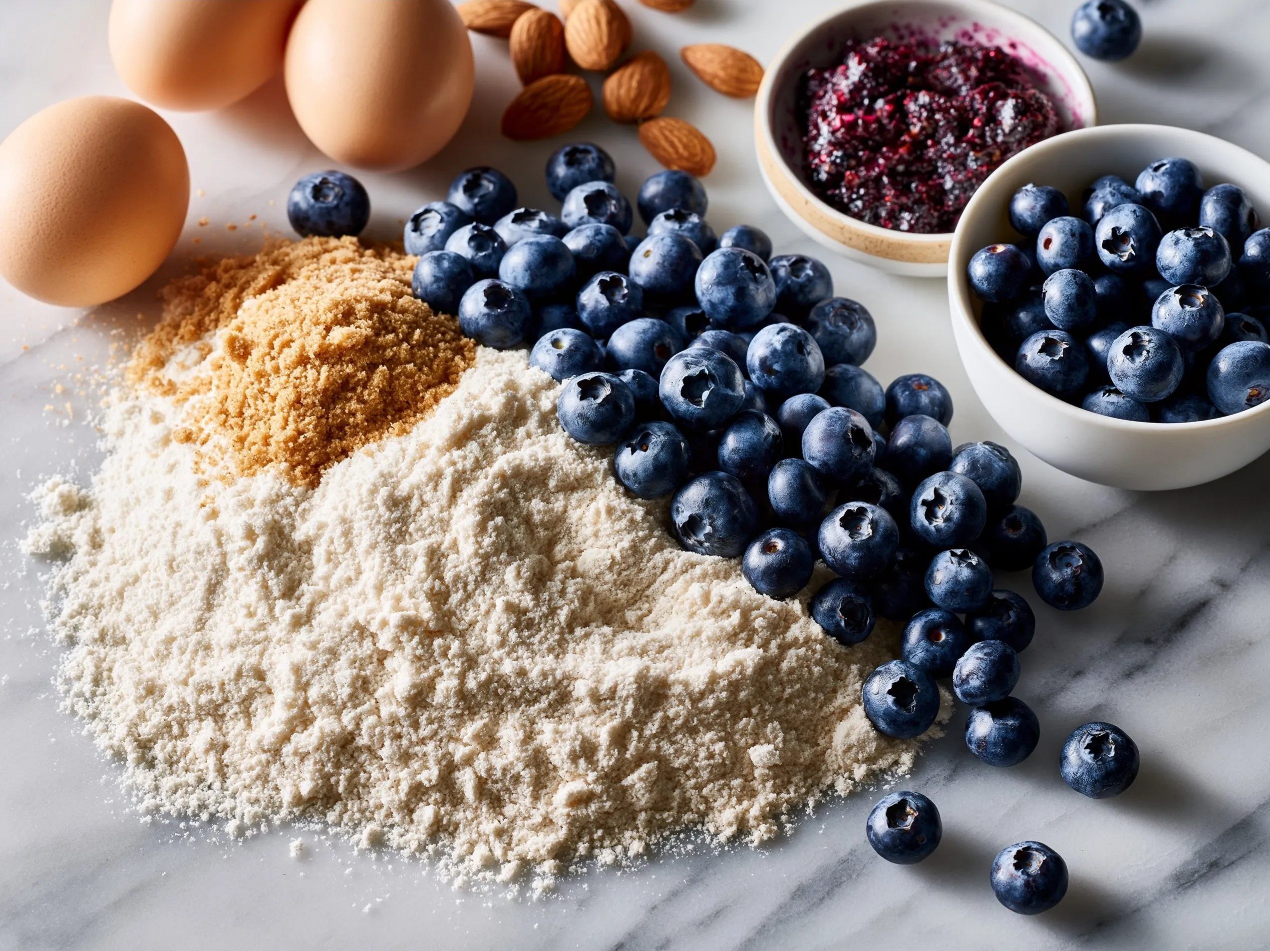 Ingredients laid out for Blueberry Protein Muffin Cookies