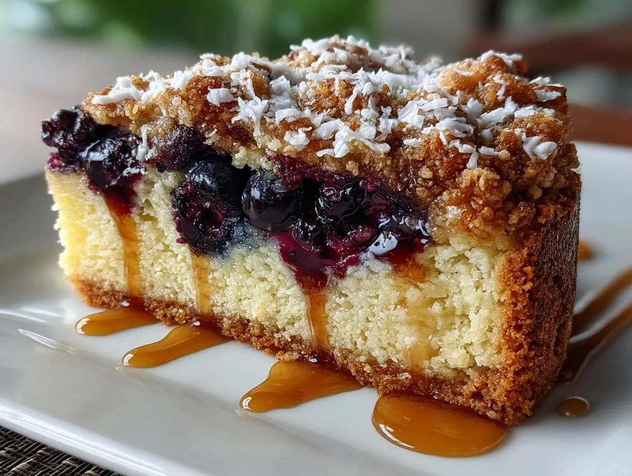 Serving Blueberry Streusel Coffee Cake made with whole wheat flour