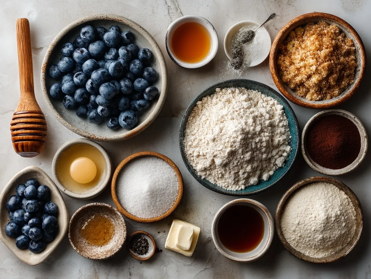 Ingredients for Blueberry Streusel Coffee Cake made with whole wheat flour