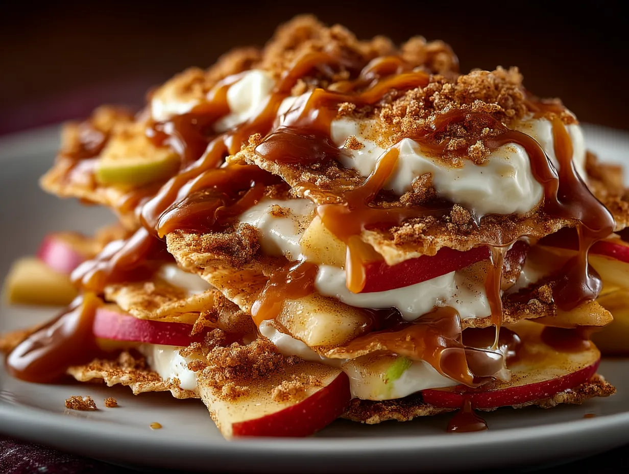 Serving Low-Calorie Caramel Apple Nachos fresh