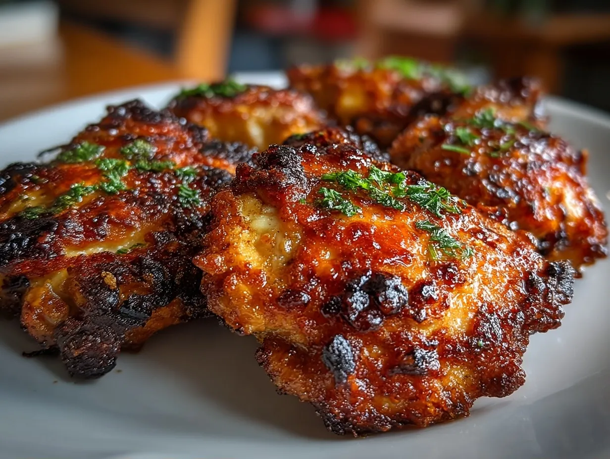 Served crispy air fryer chicken thighs skinless