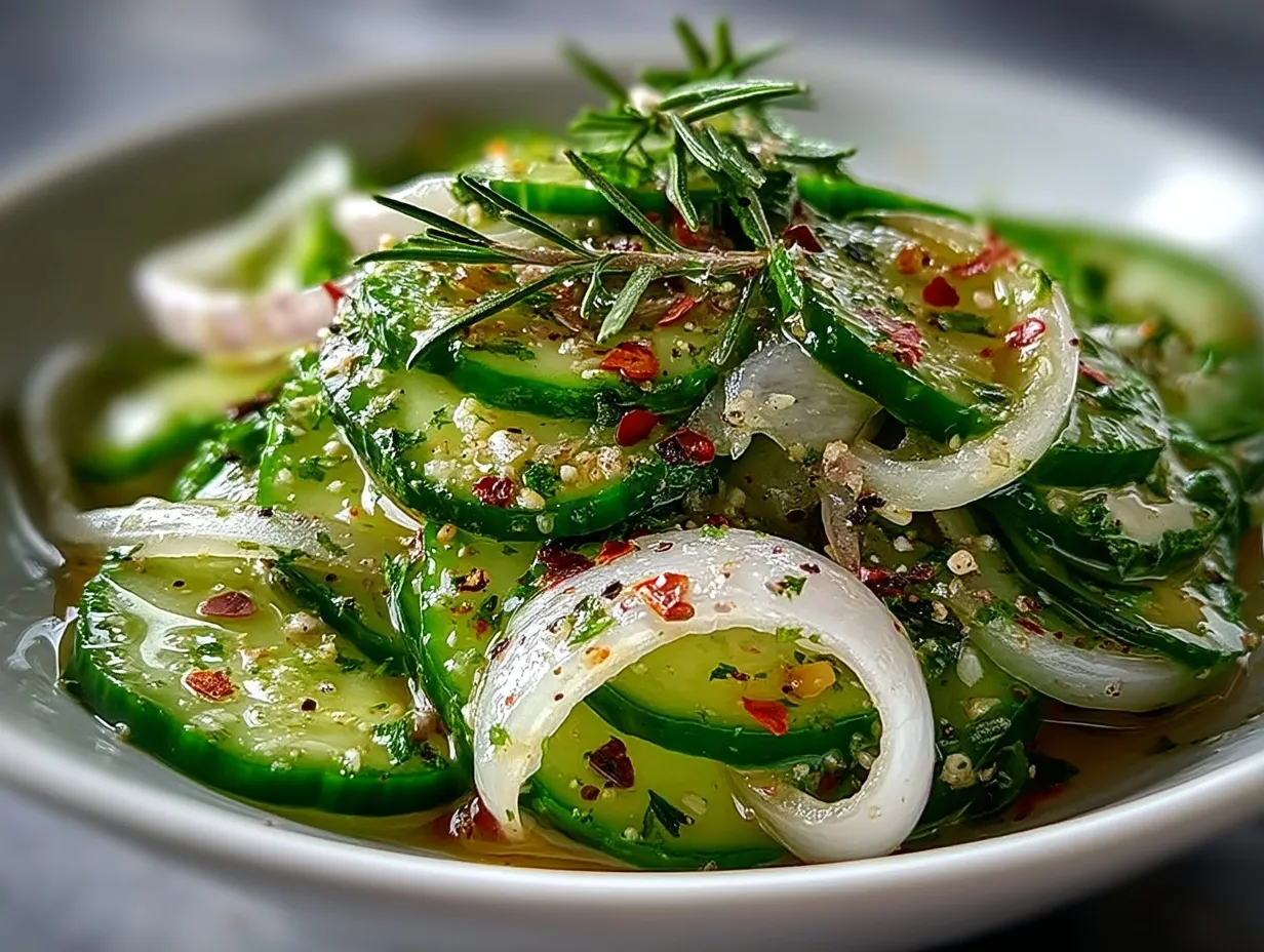 Serving a vibrant cucumber onion salad with vinegar dressing