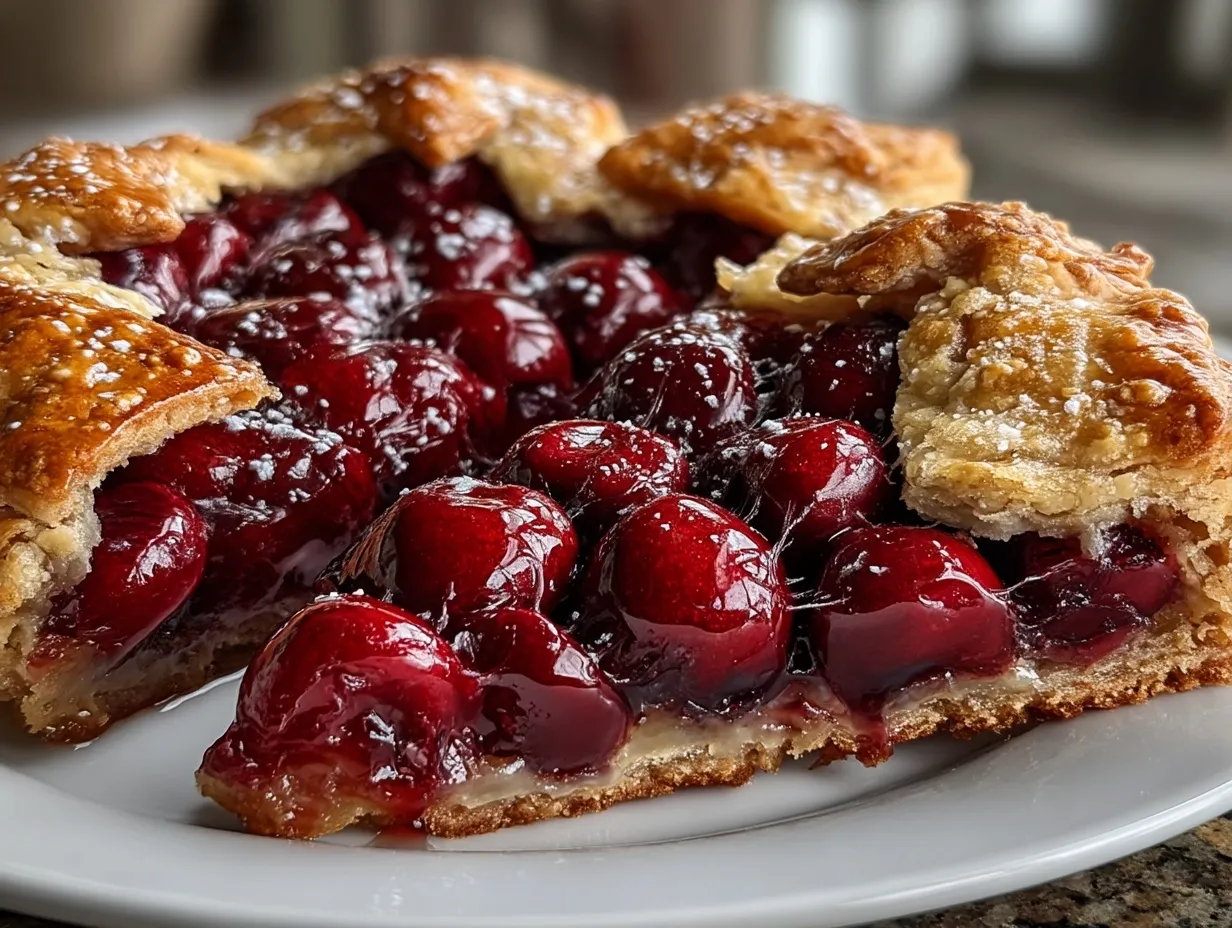 Fresh Cherry Galette with whole wheat crust served on a plate