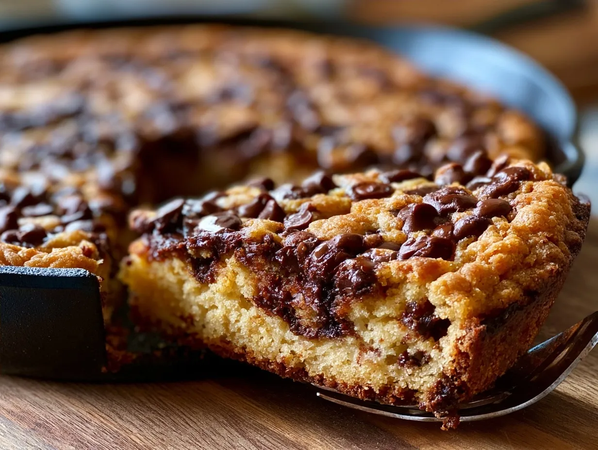 Warm Giant Chocolate Chip Skillet Protein Cookie served on a plate