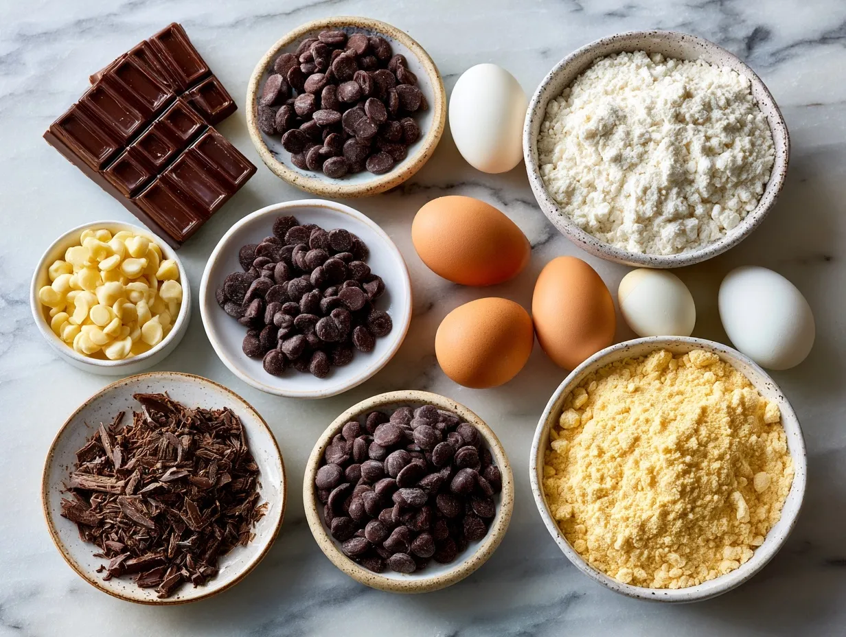 Ingredients laid out for Giant Chocolate Chip Skillet Protein Cookie