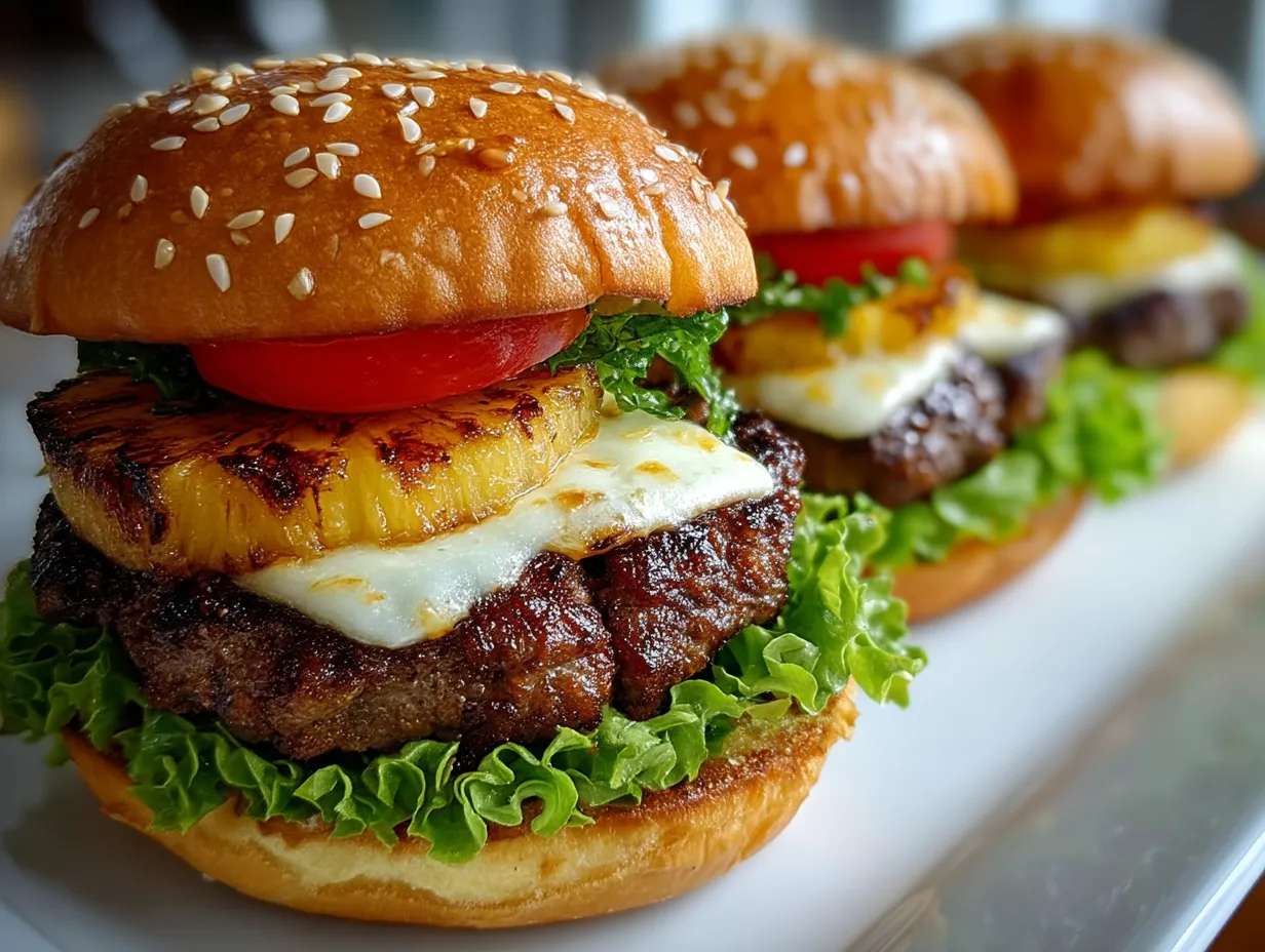 Serving Grilled Pineapple Beef Burgers (No Bun)