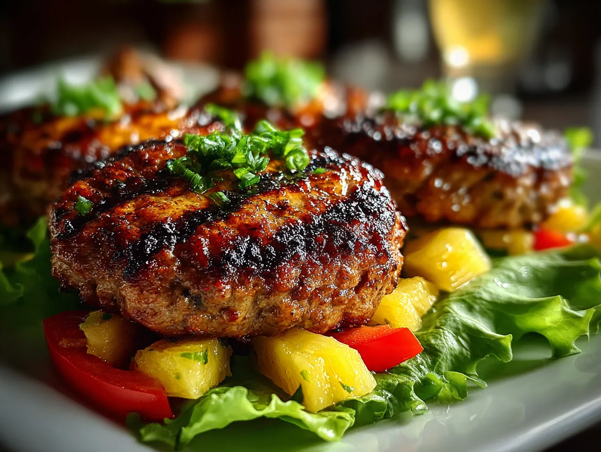 Grilled Pineapple Beef Burgers (No Bun)