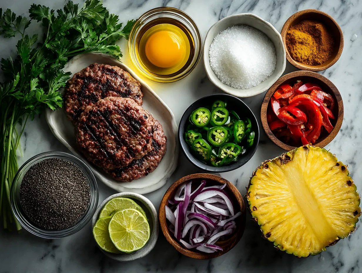 Ingredients for Grilled Pineapple Beef Burgers (No Bun)