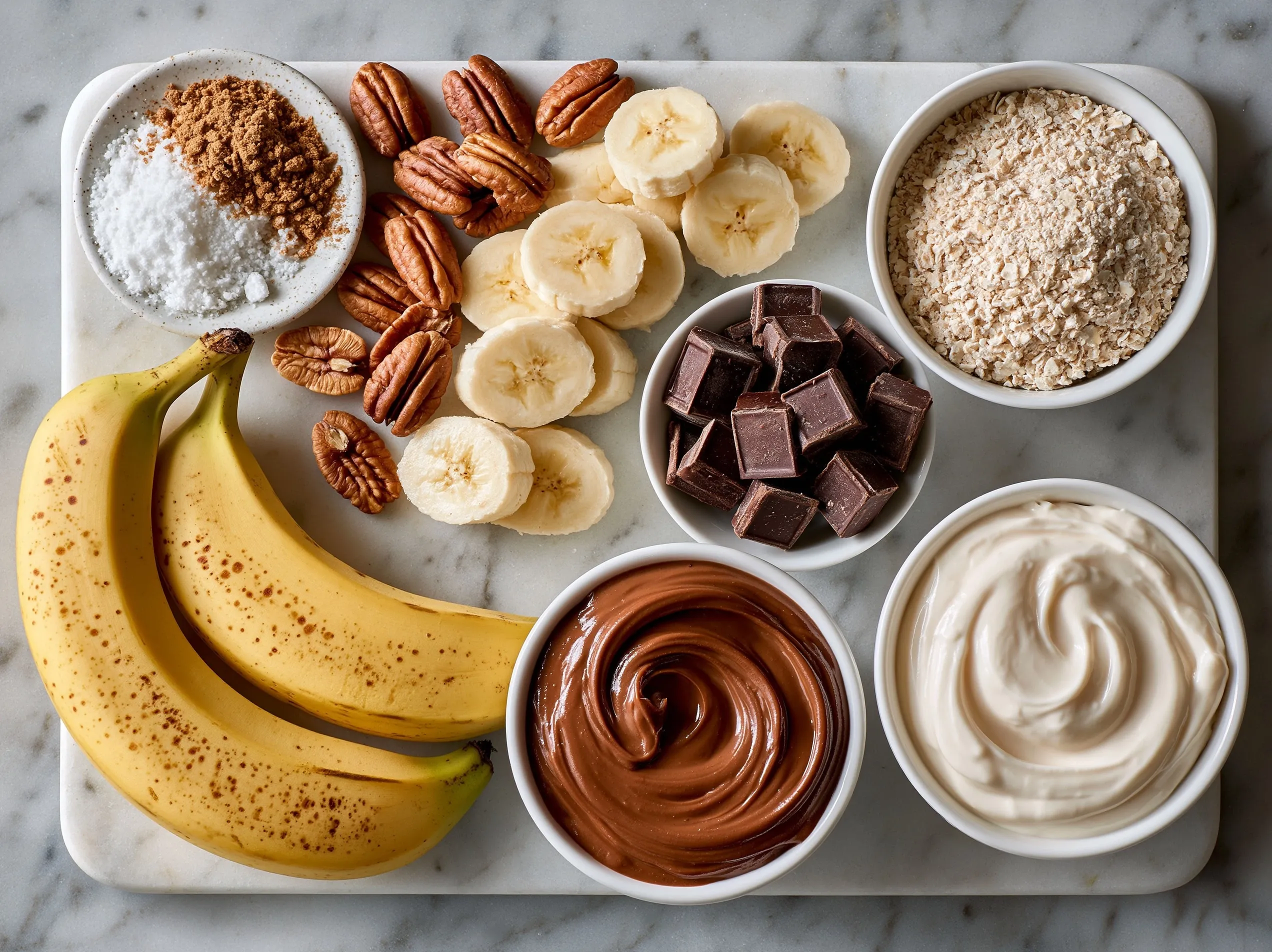 Ingredients laid out for Healthy Chocolate Peanut Butter Banana Bites