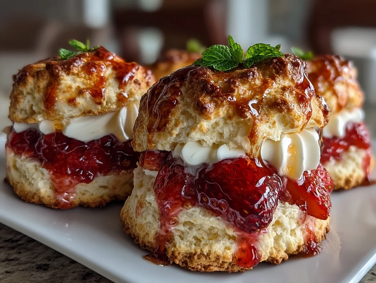 Freshly prepared Healthy Strawberry Shortcake Biscuits ready to serve