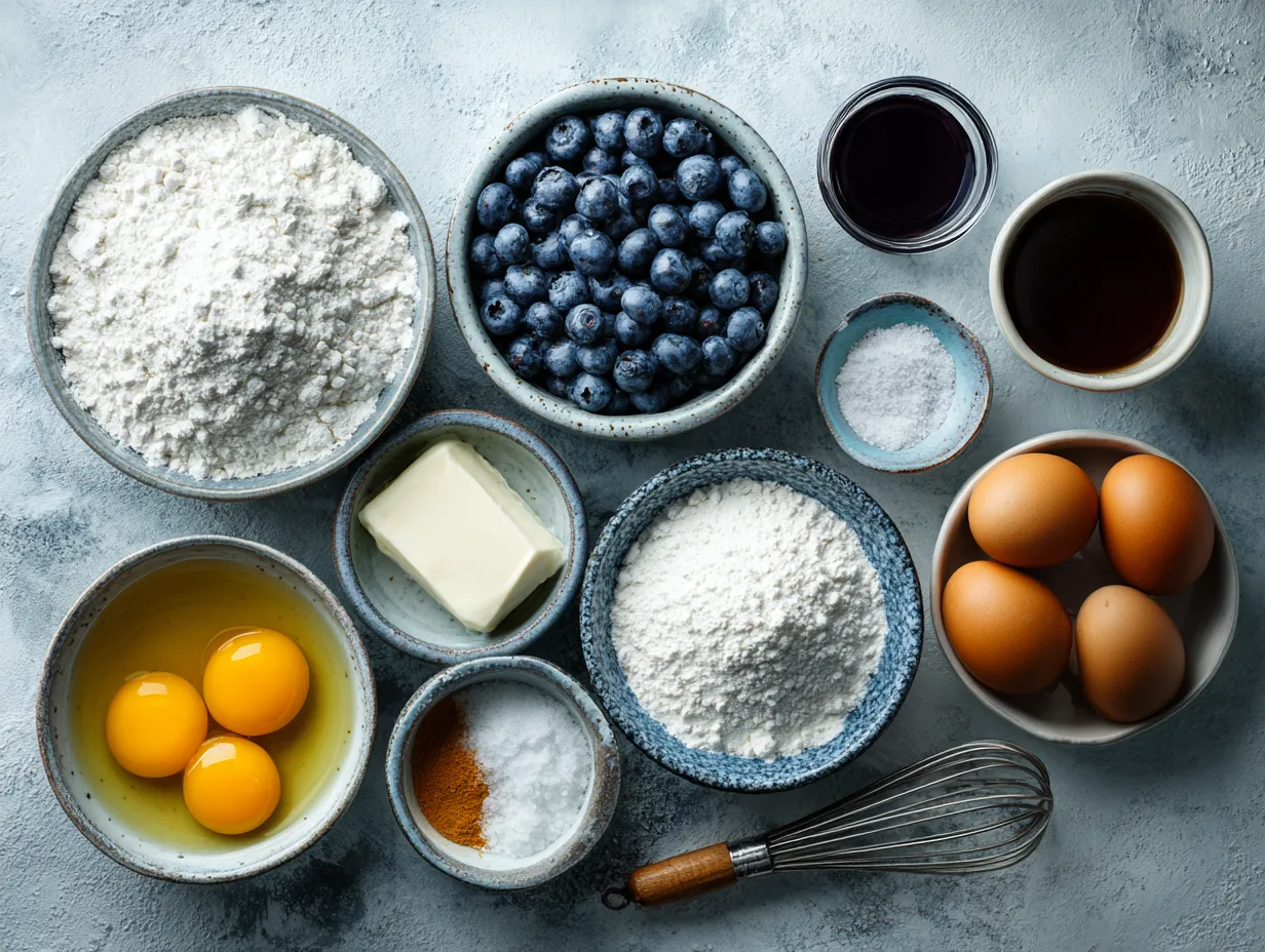 Ingredients for High Protein Blueberry Scones with yogurt and blueberries