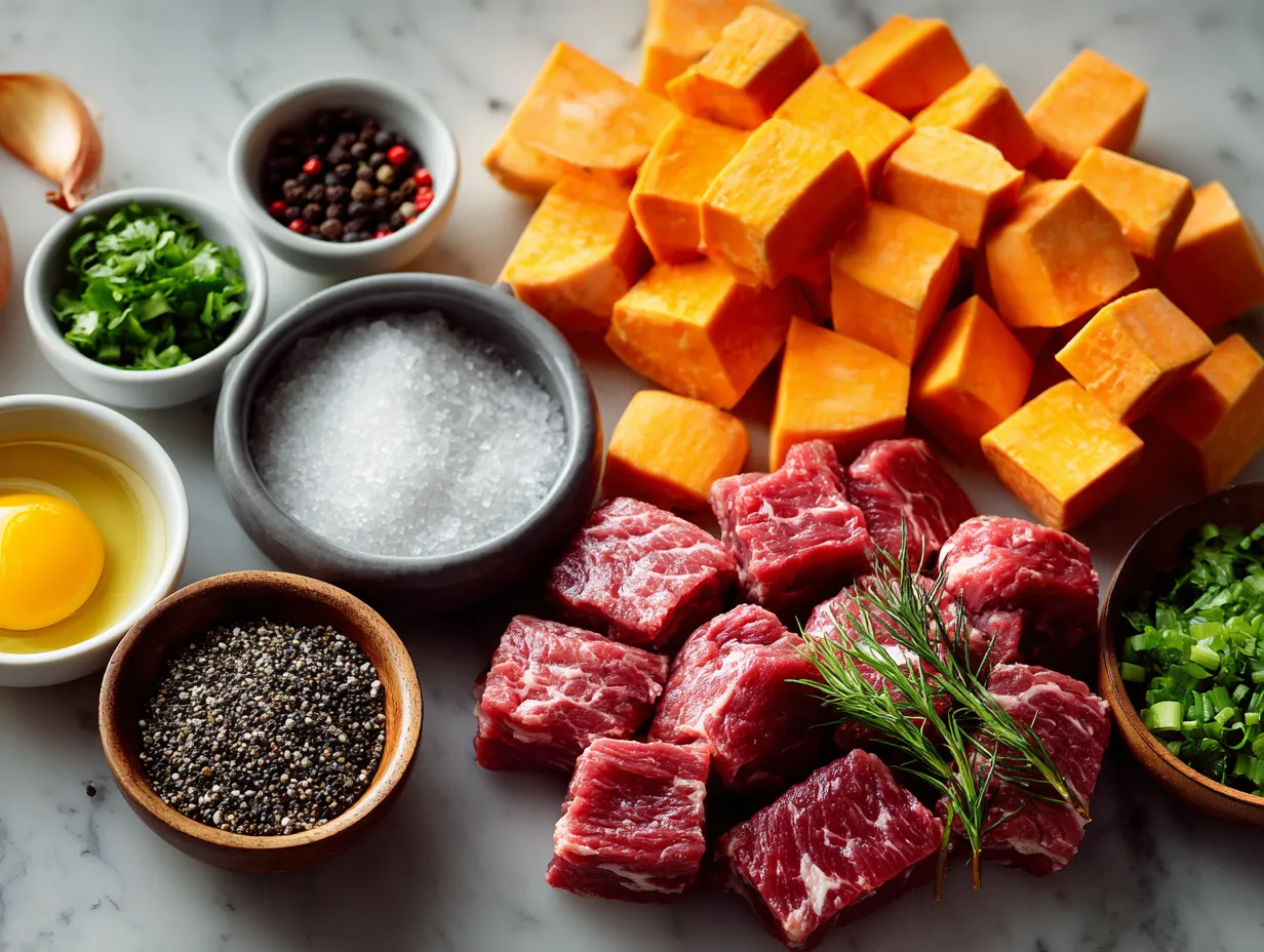 Ingredients for Lean Beef Sweet Potato Breakfast Hash