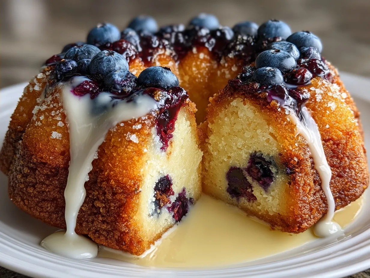 Serving Lemon Blueberry Protein Bundt Cake