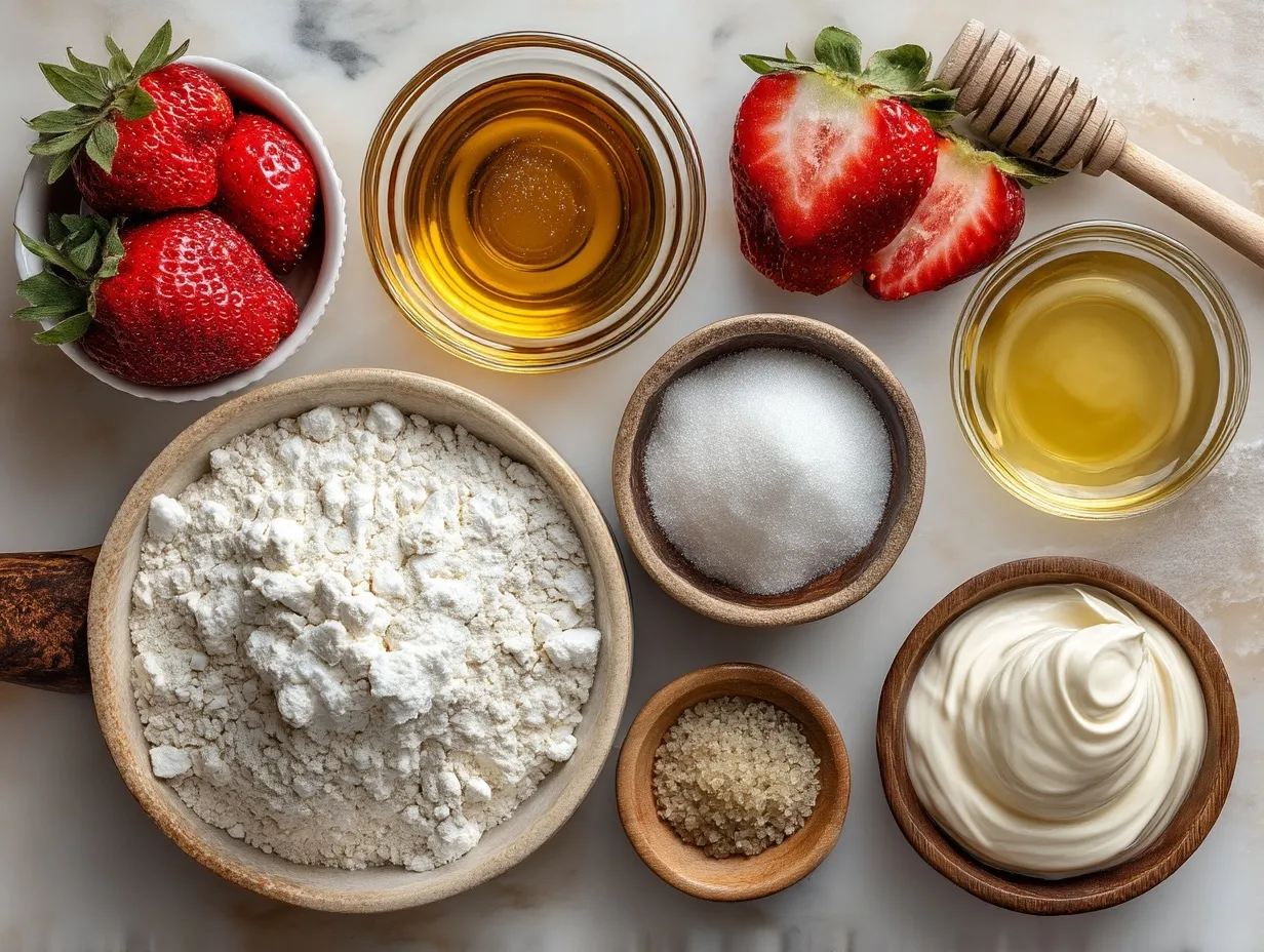 Ingredients for Low Calorie Strawberry Crepes with Greek Yogurt
