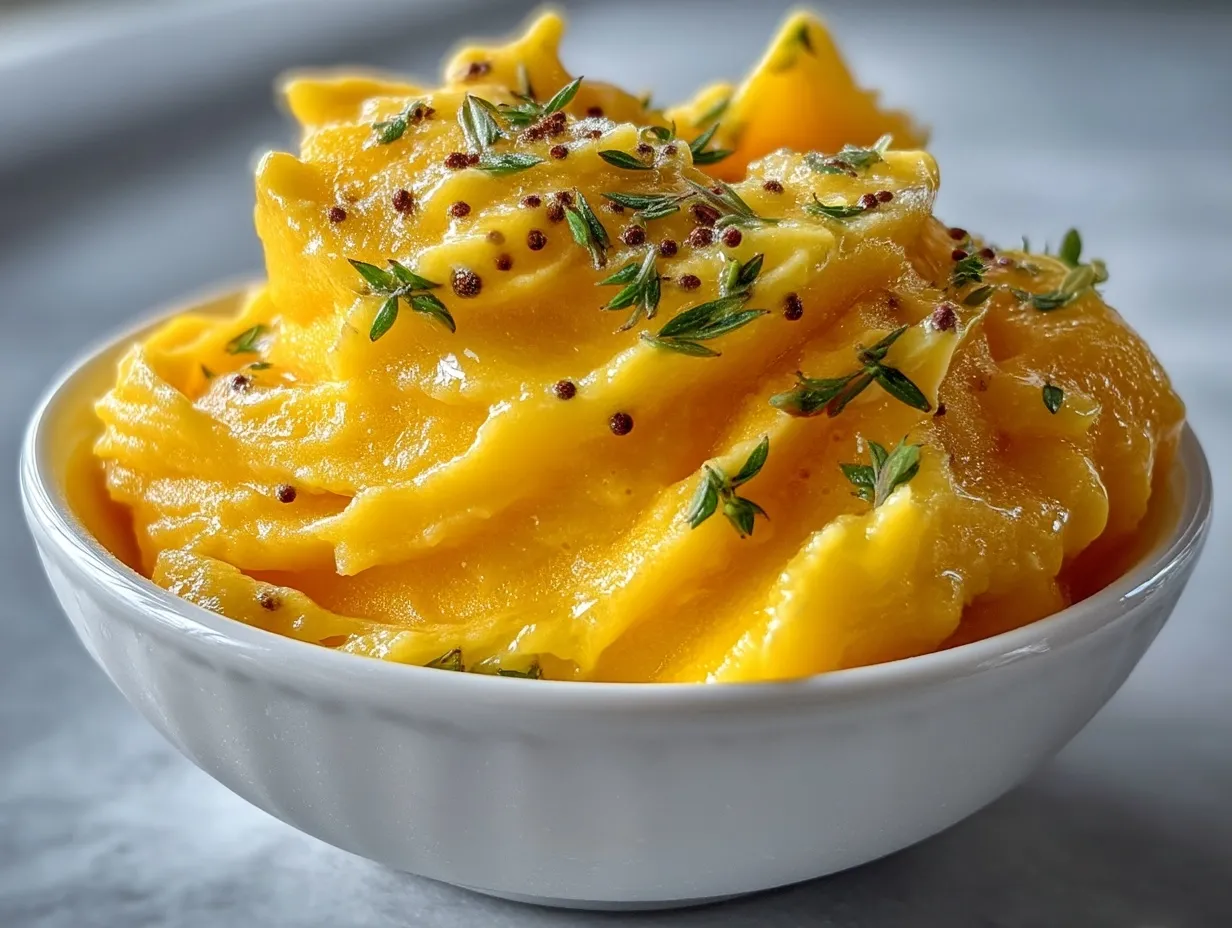Serving Mango Protein Sorbet garnished with mint and toasted coconut flakes
