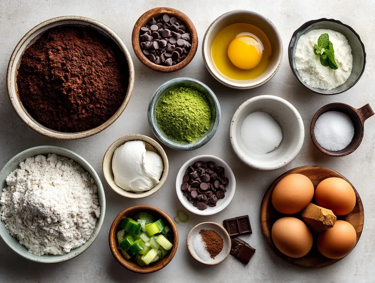Ingredients for Mint Chocolate Chip Zucchini Brownies
