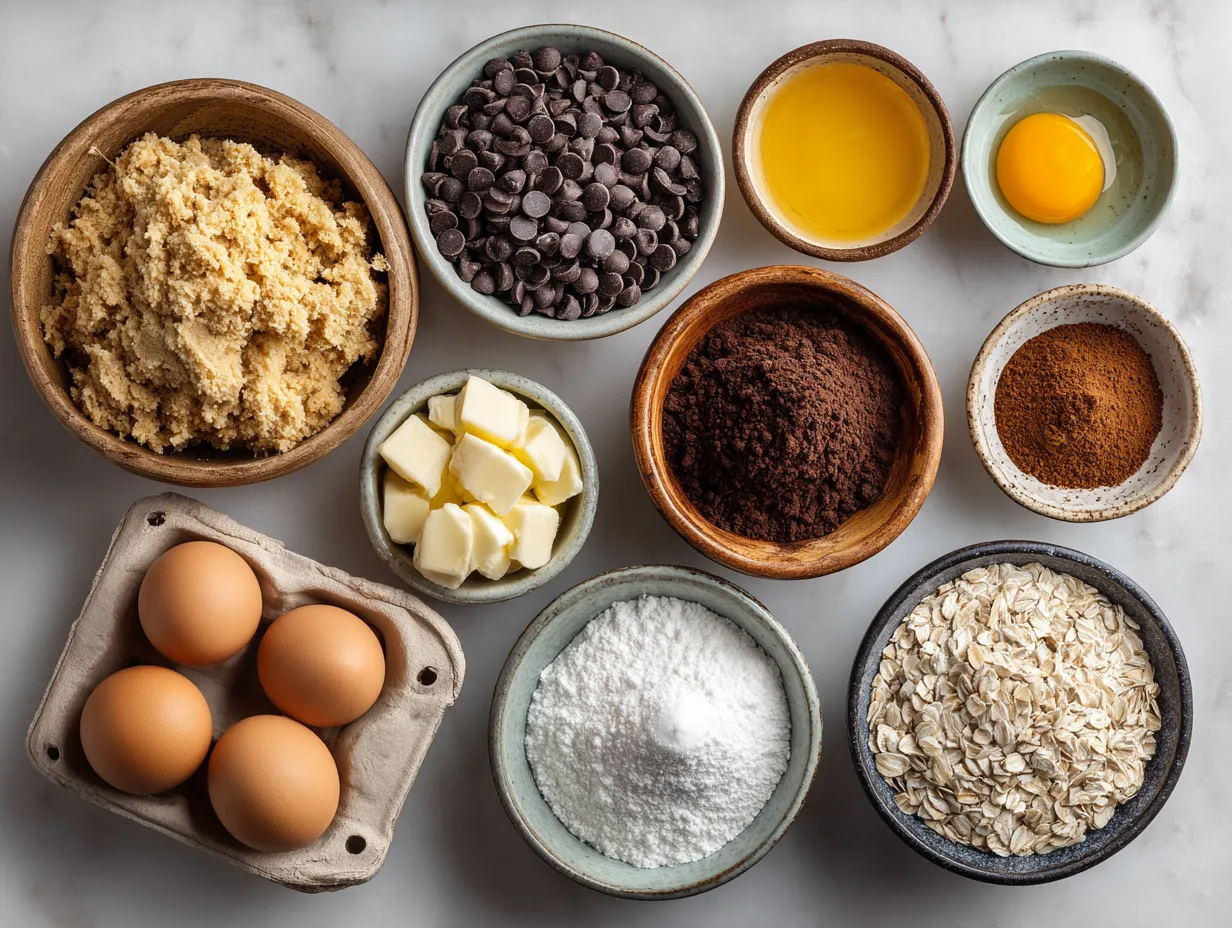 Ingredients for No-Bake Choc Chip Cookie Dough Protein Bites