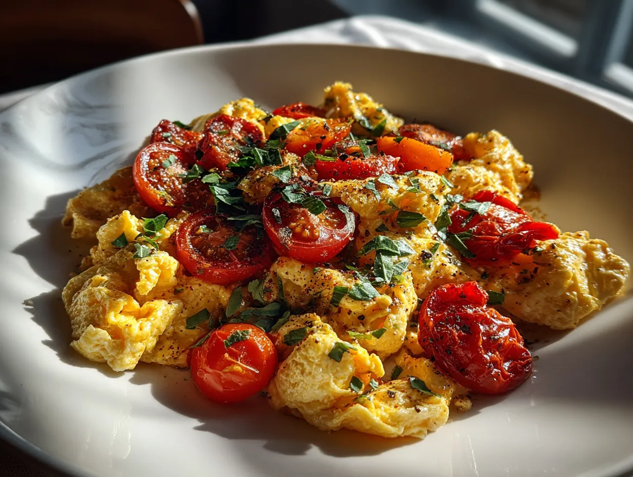 Roasted Tomato Basil Egg Scramble
