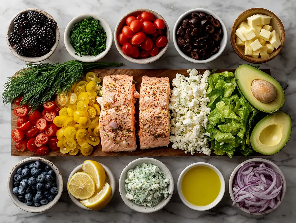 Ingredients for Salmon Cobb Salad with Lemon Dill