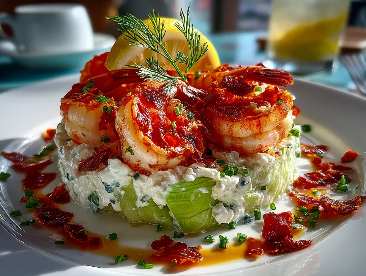 Served Shrimp Louie Salad presenting fresh shrimp and vegetables