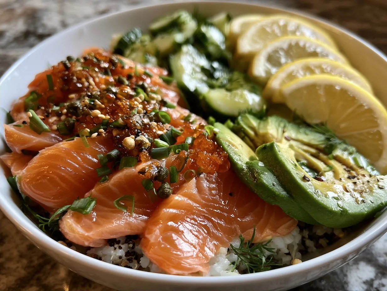 Serving Smoked Salmon Cucumber Protein Bowls