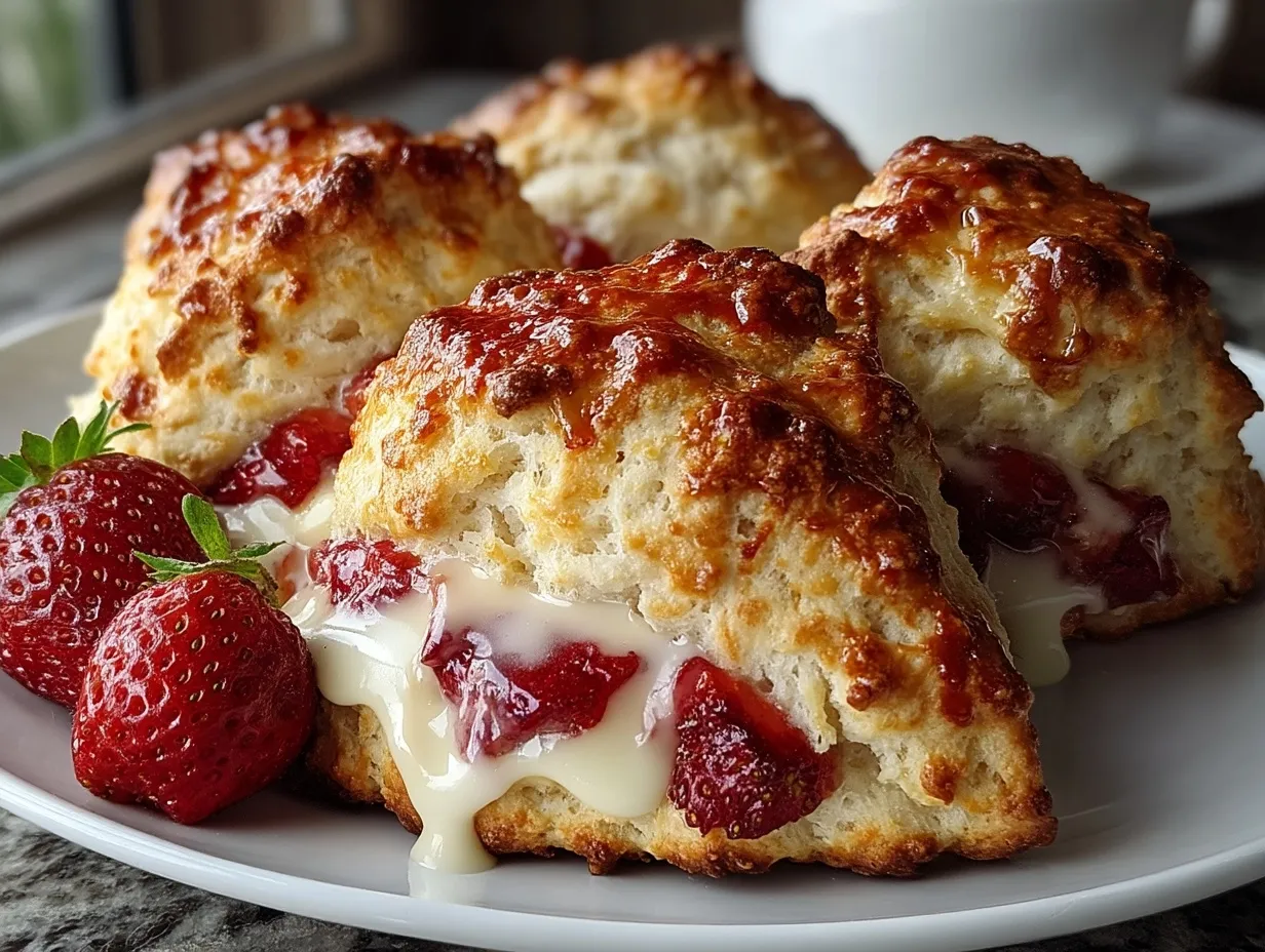 Freshly baked Strawberry Greek Yogurt Scones served warm