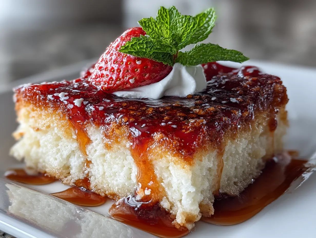 Serving Strawberry Poke Cake with Sugar-Free Jello