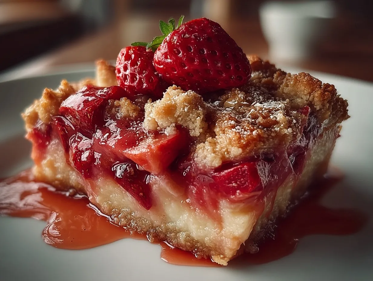 Serving suggestion for Strawberry Rhubarb Crisp (Honey Sweetened) topped with cream