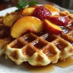 Vanilla Bean Protein Waffles with Fresh Peaches