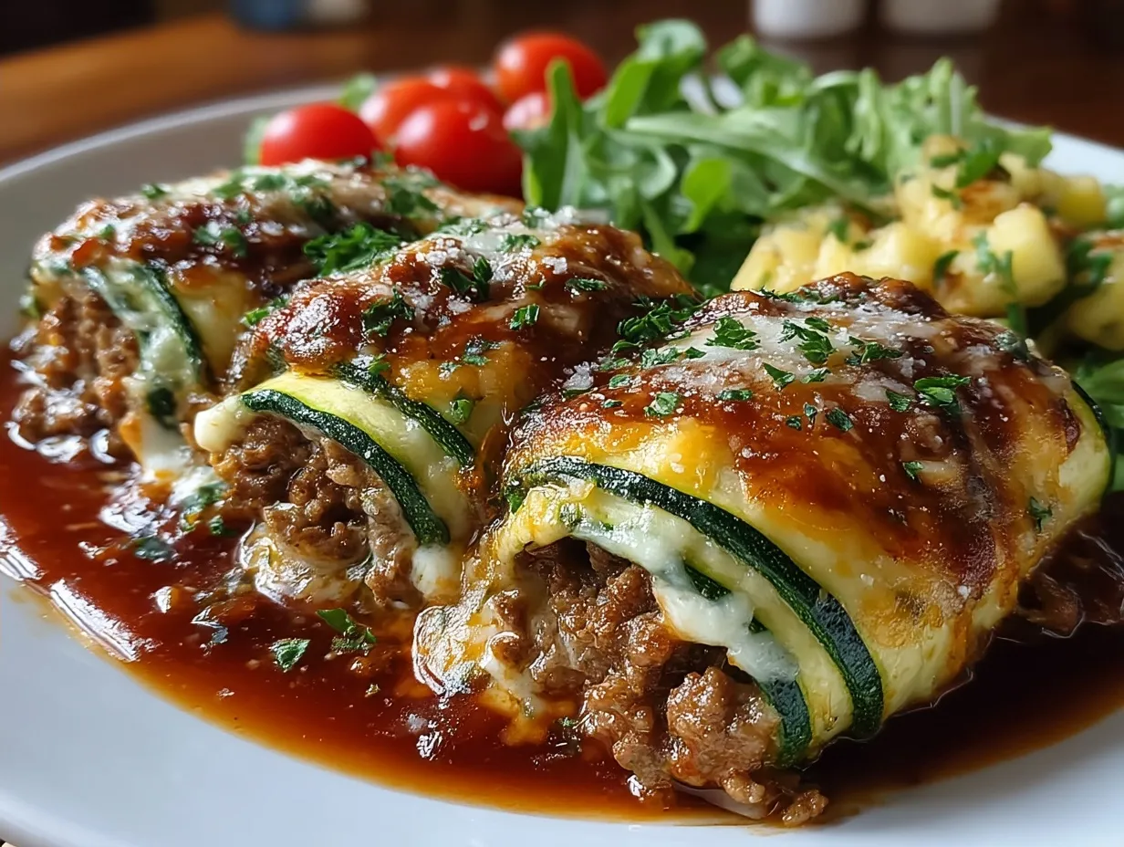 Serving Zucchini Enchilada Roll Ups with Ground Turkey