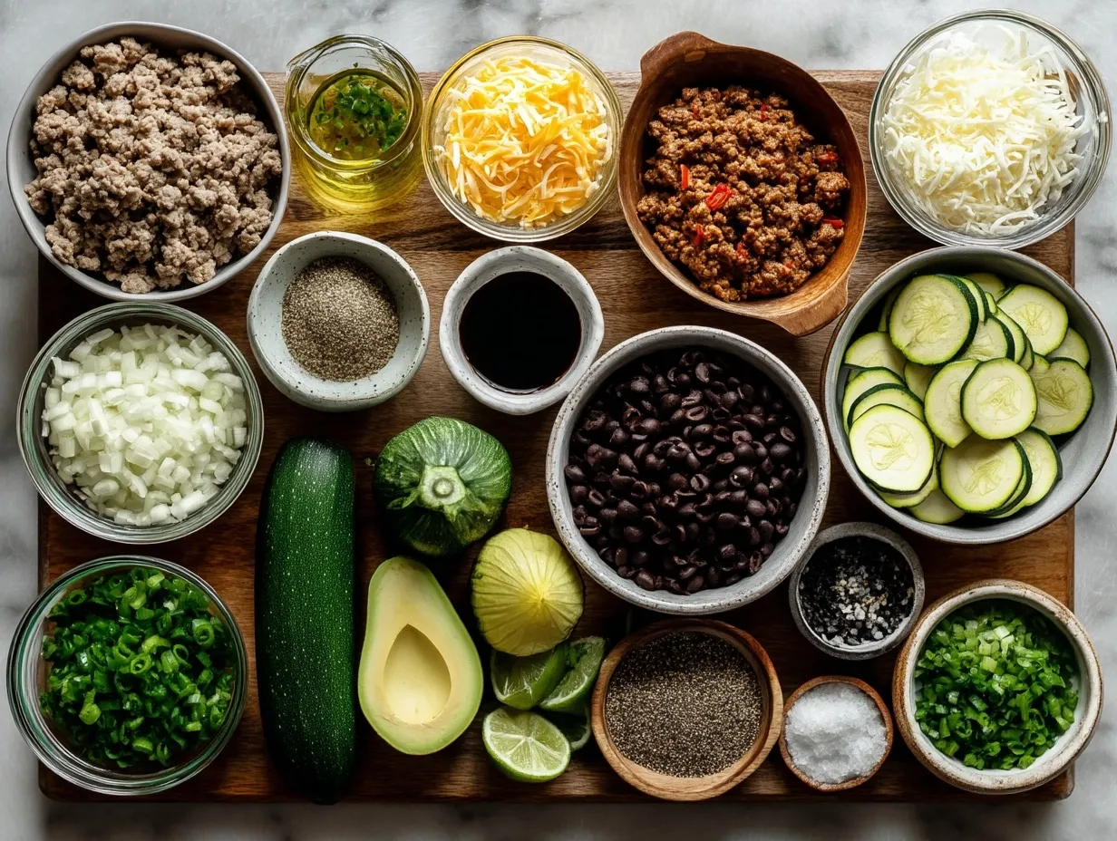 Ingredients for Zucchini Enchilada Roll Ups with Ground Turkey