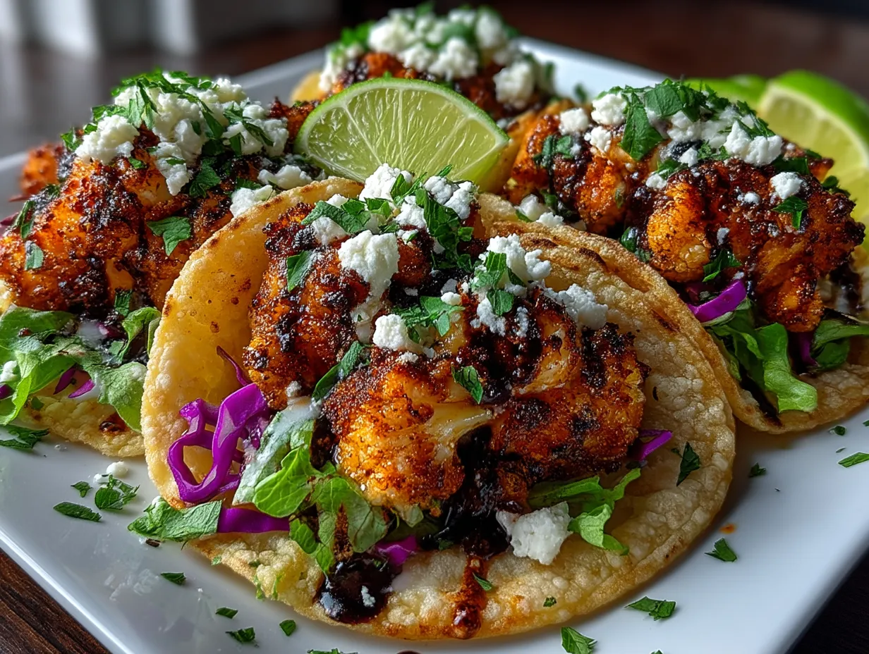Air Fryer Buffalo Cauliflower Chicken Tacos served on a platter with fresh toppings