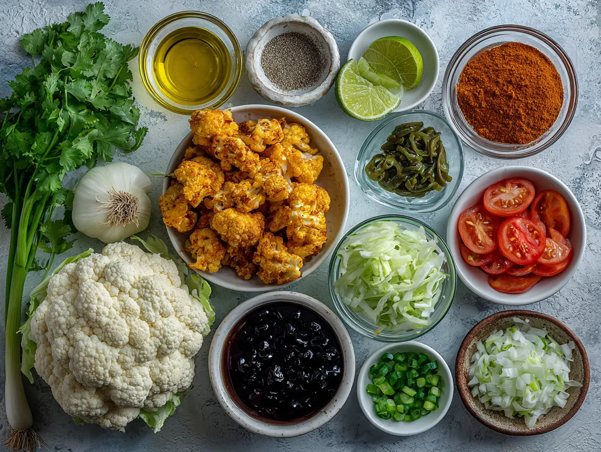 Ingredients for Air Fryer Buffalo Cauliflower Chicken Tacos
