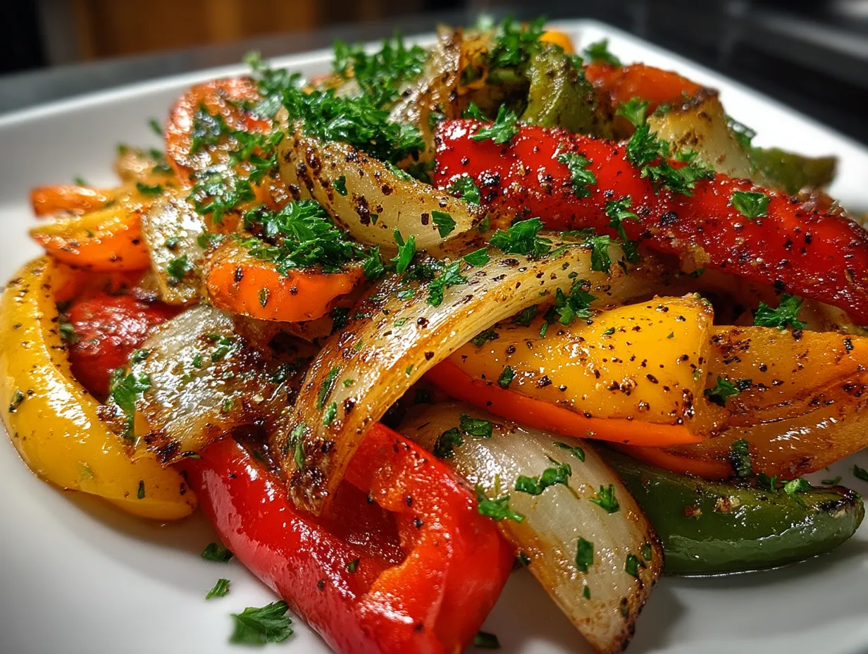 Served Air Fryer Fajita Vegetables on a tortilla with toppings