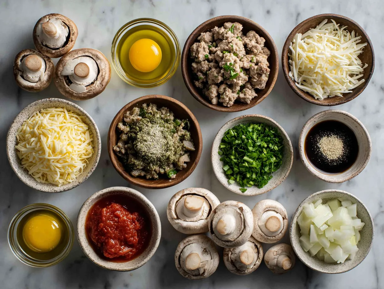 Ingredients for Air Fryer Stuffed Mushrooms with Ground Turkey