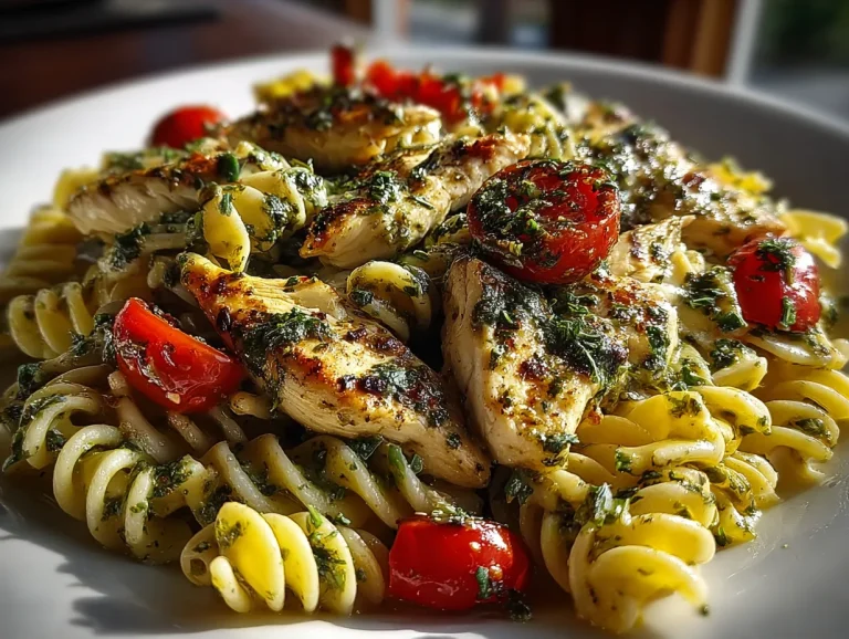 Creamy Summer Pesto Chicken Pasta (Low Cal)