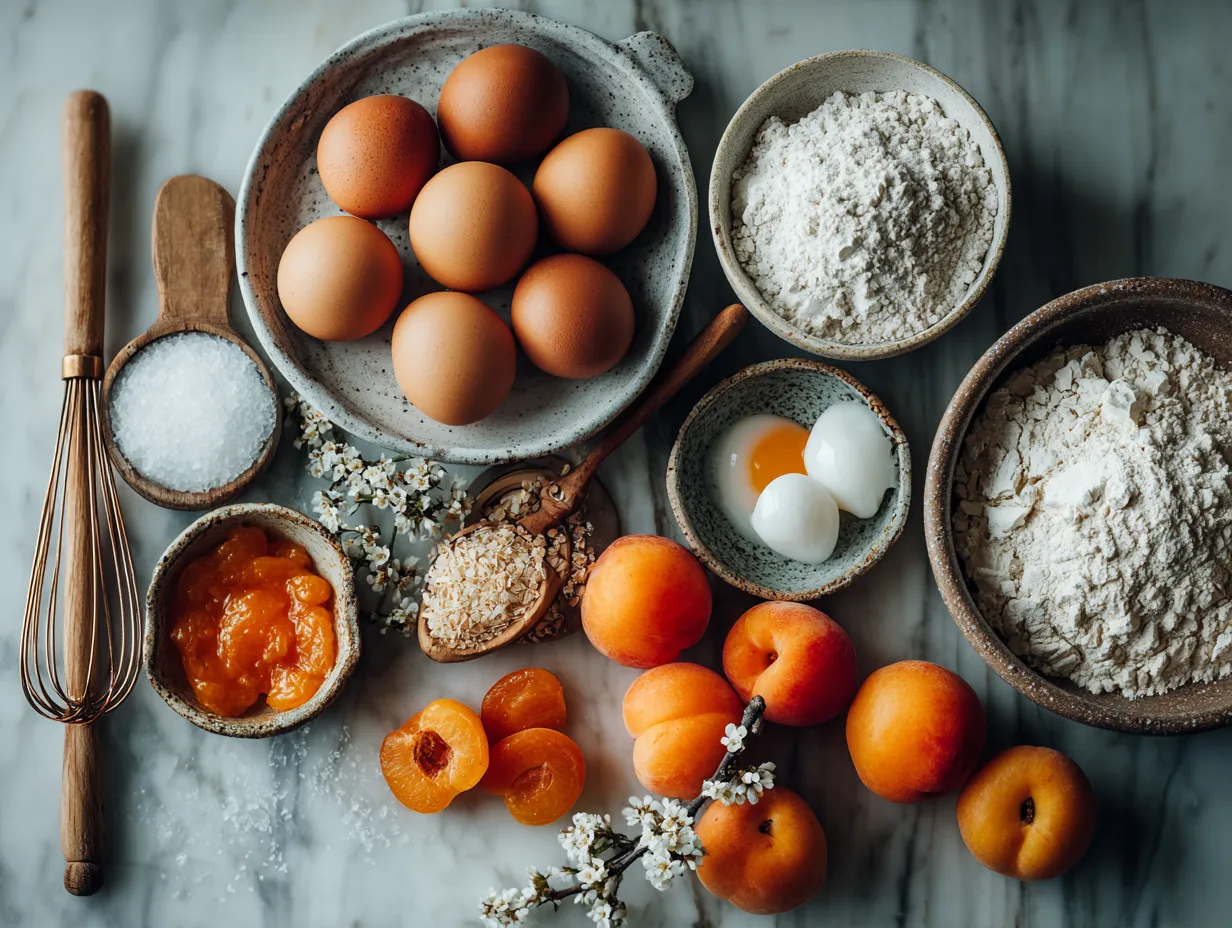 Ingredients laid out for Fresh Apricot Galette with Honey Glaze