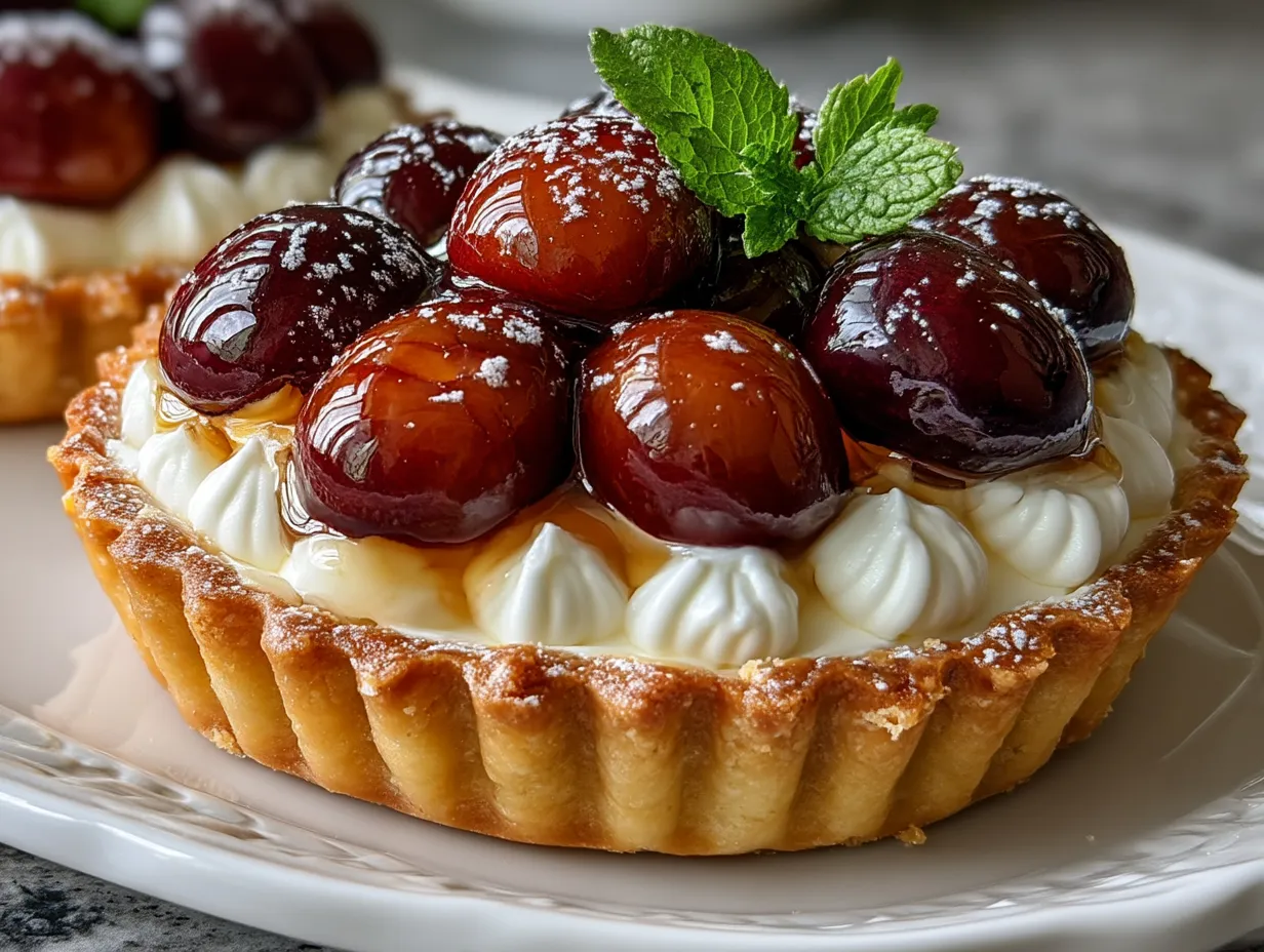 Fresh Plum Tart with Greek Yogurt Filling served on a plate ready to eat