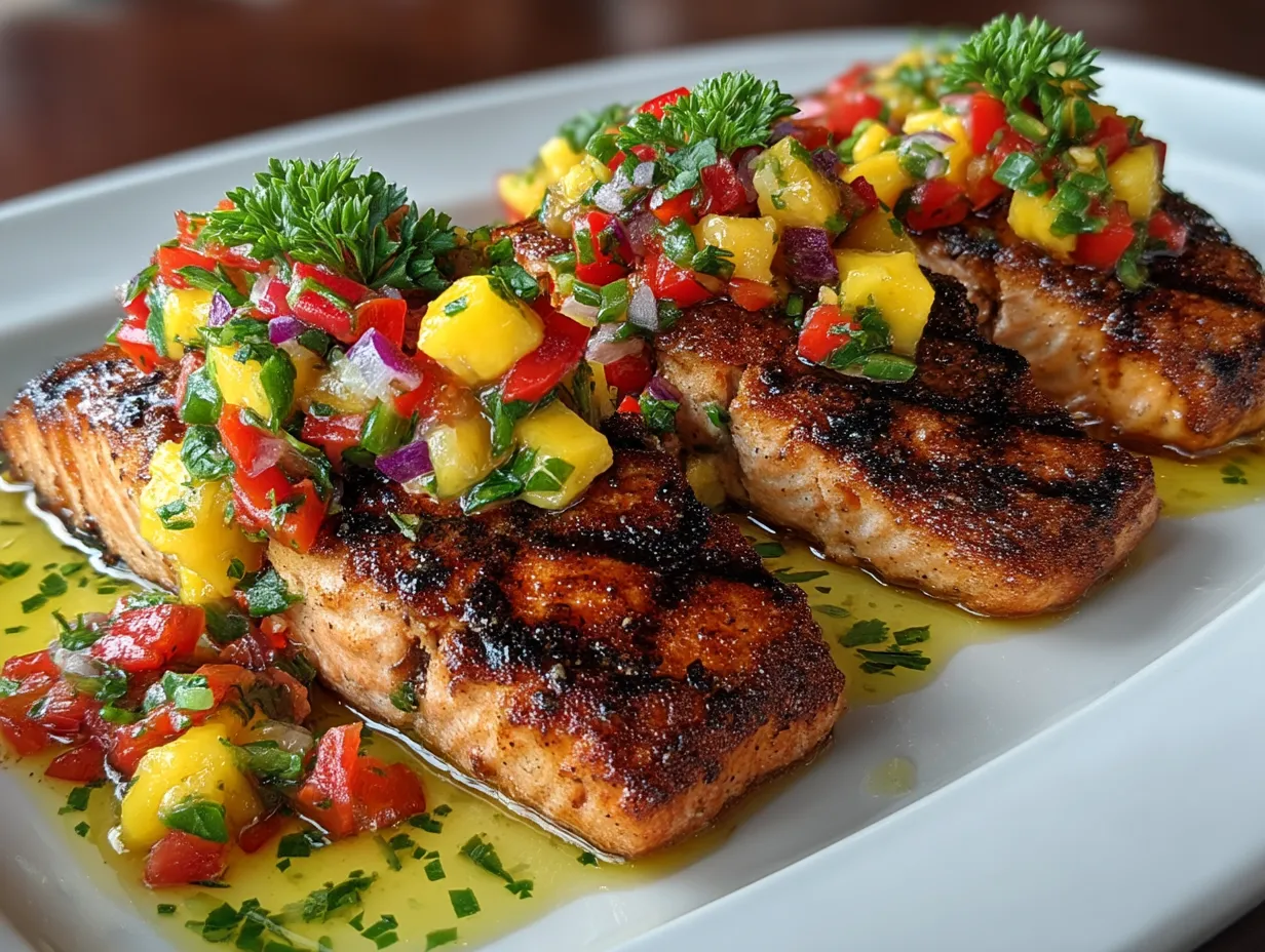 Serving Grilled Salmon with Mango Lime Salsa