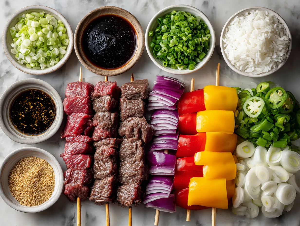 Ingredients for Grilled Teriyaki Beef Skewers