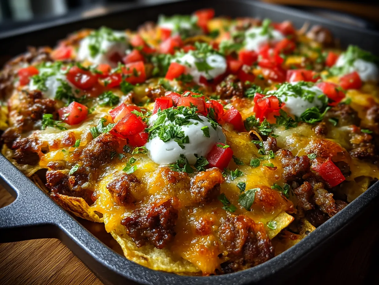 Serving Ground Beef Sheet Pan Nachos with Bell Pepper Base