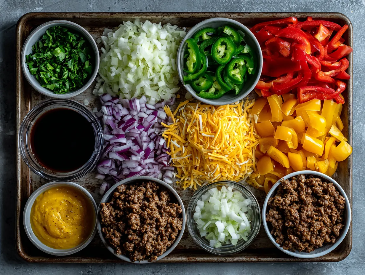 Ingredients for Ground Beef Sheet Pan Nachos with Bell Pepper Base