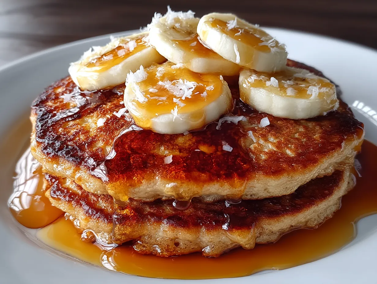 Healthy Banana Oat Blender Pancakes served with fresh berries and syrup