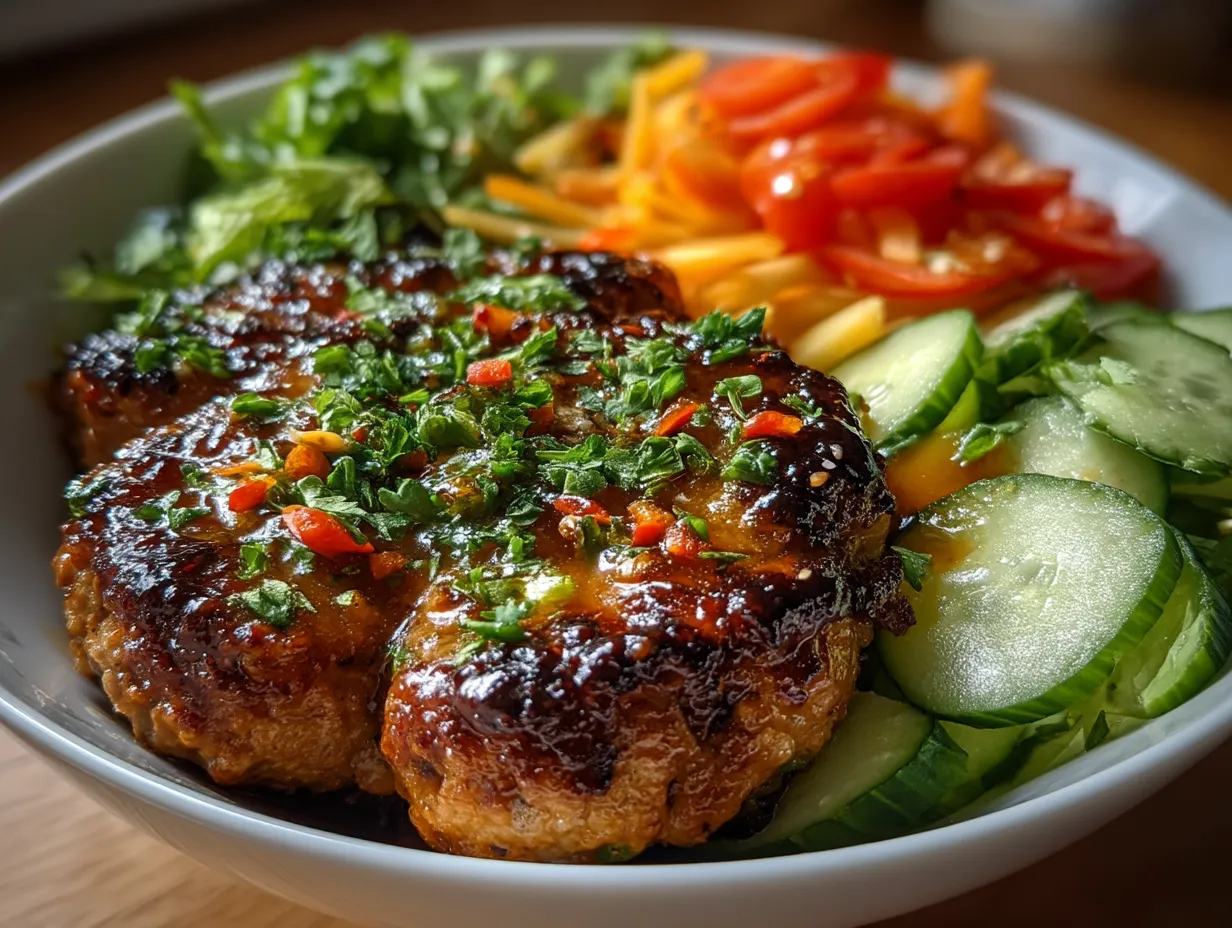 Serving presentation of Healthy Turkey Burger Bowls