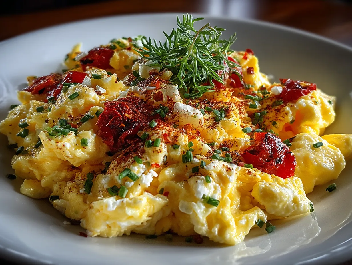 Served high protein cottage cheese scrambled eggs
