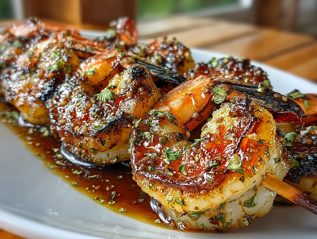 Honey Garlic Grilled Shrimp Skewers served with sides
