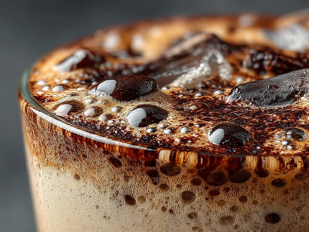 Chilled Iced Vanilla Protein Coffee served in a frosted glass with garnish